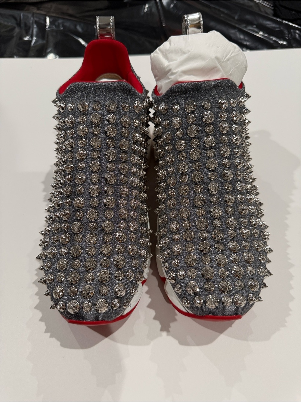 Women’s CHRISTIAN LOUBOUTIN SPIKE SILVER Sneakers - Silver/Red